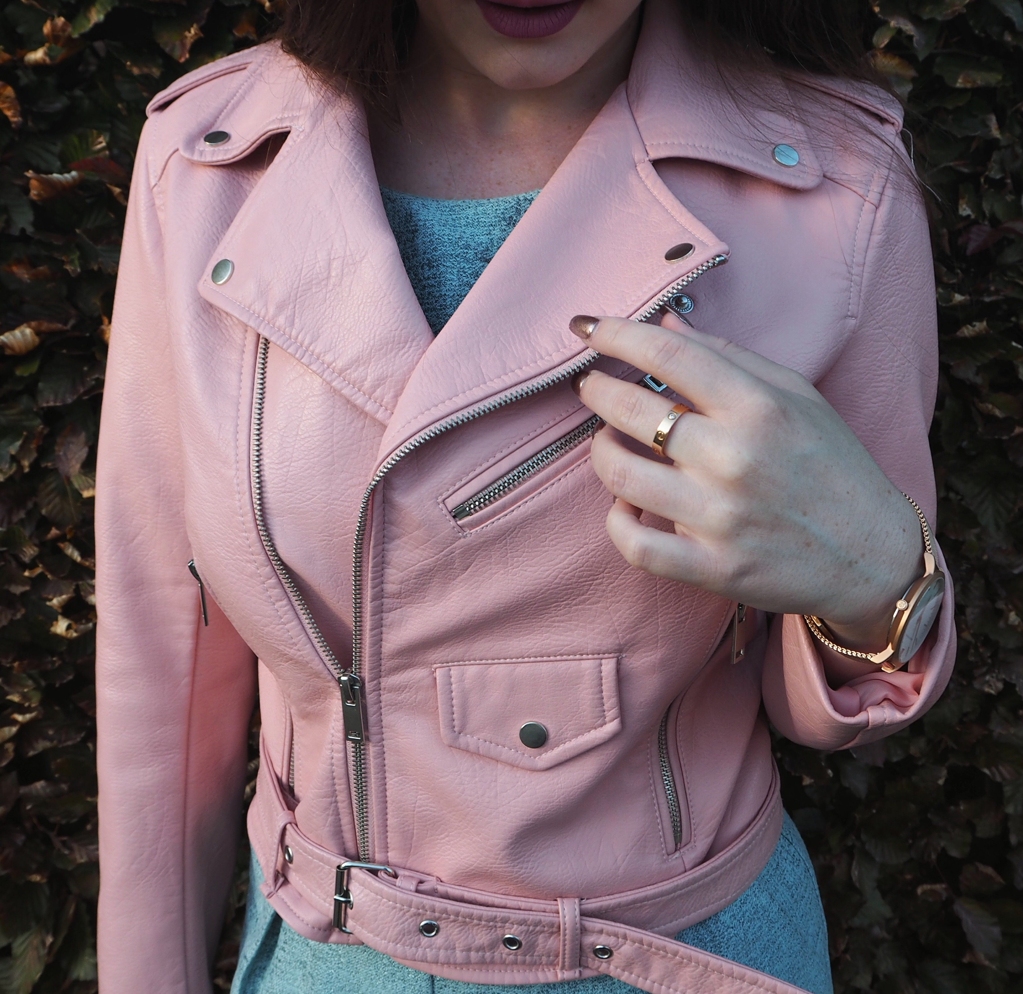 pink leather jacket zara